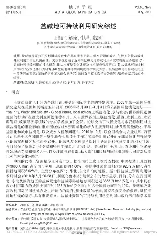 盐碱地可持续利用研究综述