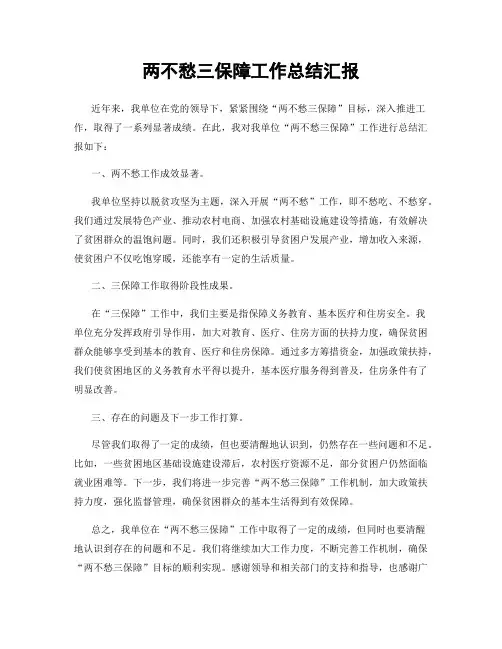两不愁三保障工作总结汇报