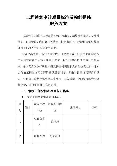 (完整版)工程结算审计质量标准及控制措施
