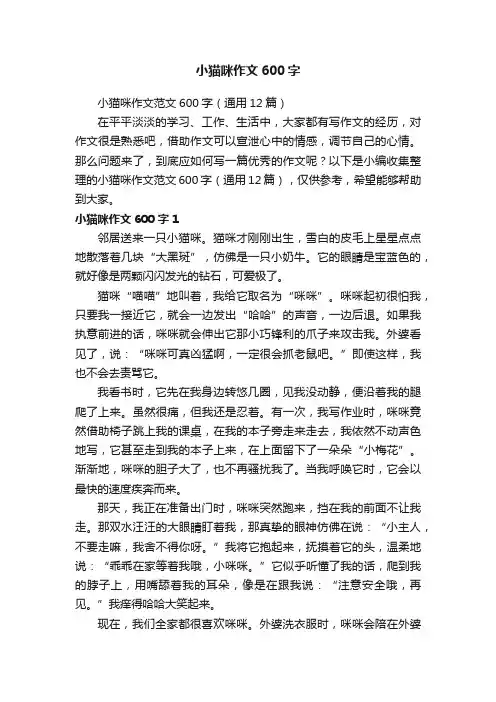 小猫咪作文范文600字（通用12篇）