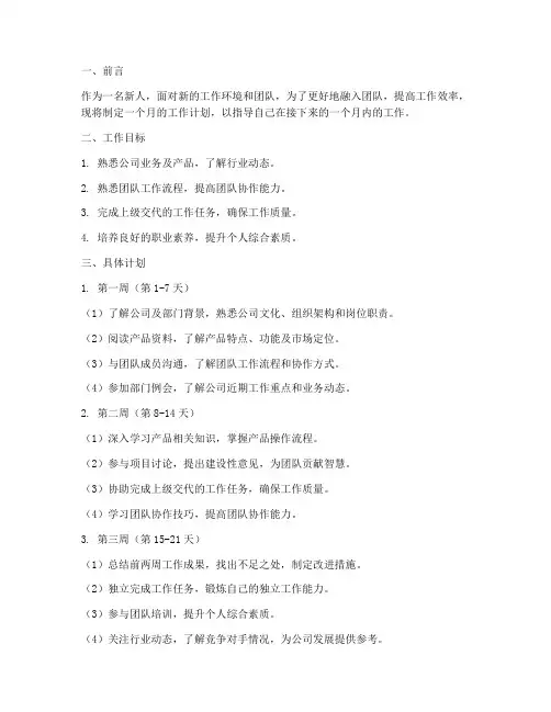 新人一月工作计划