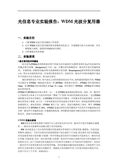 光信息专业实验报告：WDM光波分复用器 (6)