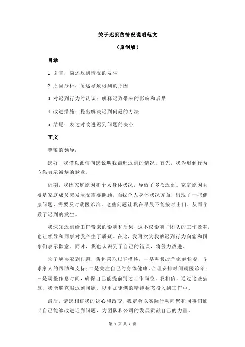 关于迟到的情况说明范文