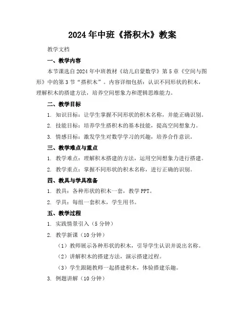 2024年中班《搭积木》教案