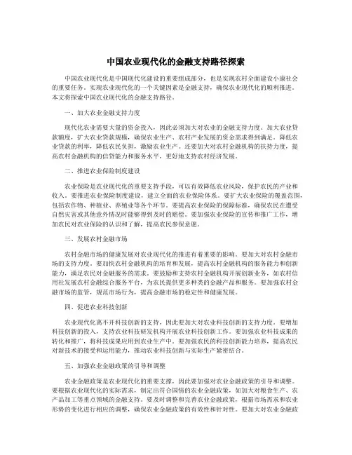中国农业现代化的金融支持路径探索