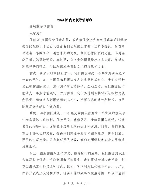 2024团代会领导讲话稿