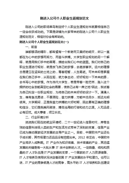 刚进入公司个人职业生涯规划范文
