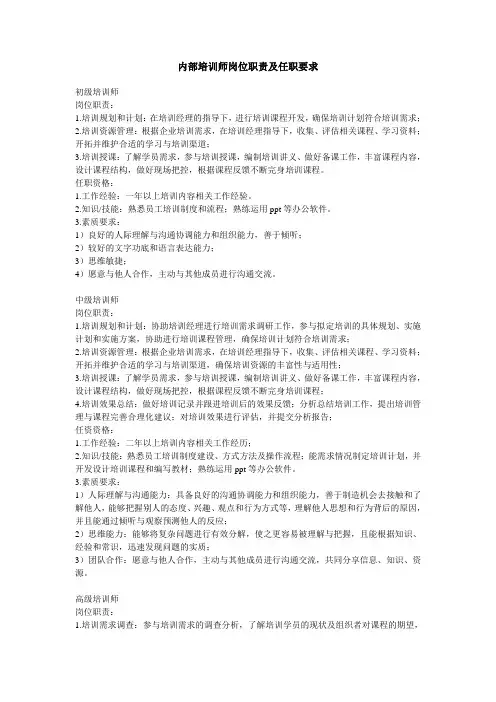 内部培训师岗位职责及任职要求