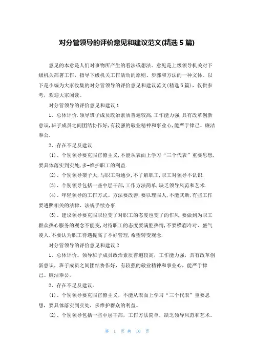 对分管领导的评价意见和建议范文(精选5篇)