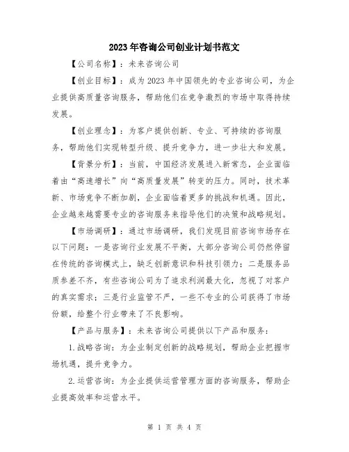 2023年咨询公司创业计划书范文