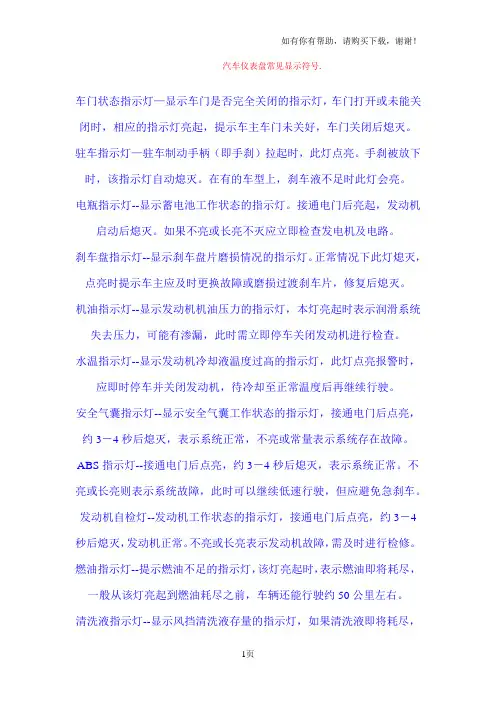 汽车仪表盘常见显示符号