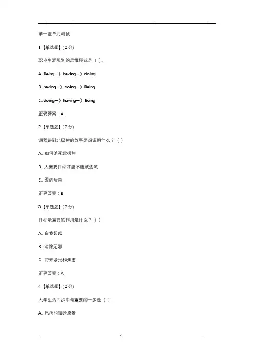 《不负卿春大学生职业生涯规划》章节测试答案