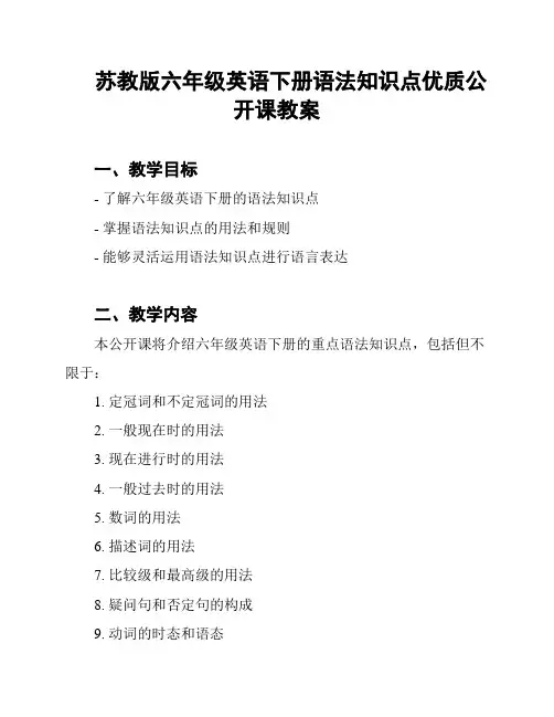 苏教版六年级英语下册语法知识点优质公开课教案