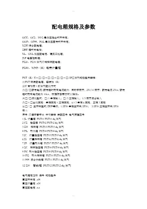 配电箱型号及规格