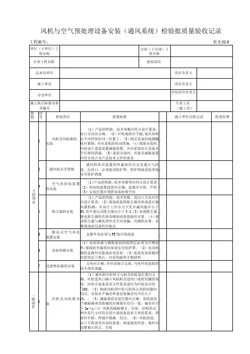 5.32.8风机与空气预处理设备安装(通风系统)检验批质量验收记录