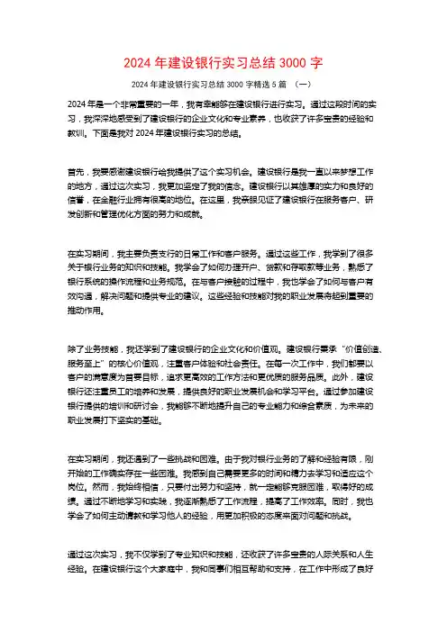 2024年建设银行实习总结3000字5篇