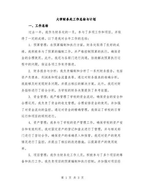 大学财务处工作总结与计划