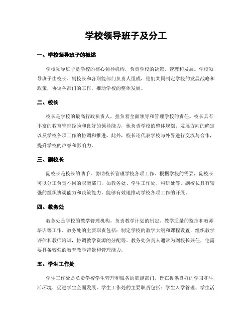 学校领导班子及分工