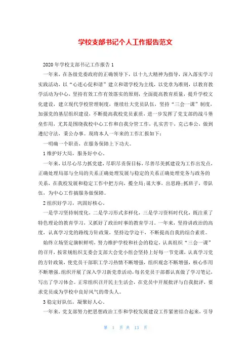 学校支部书记个人工作报告范文
