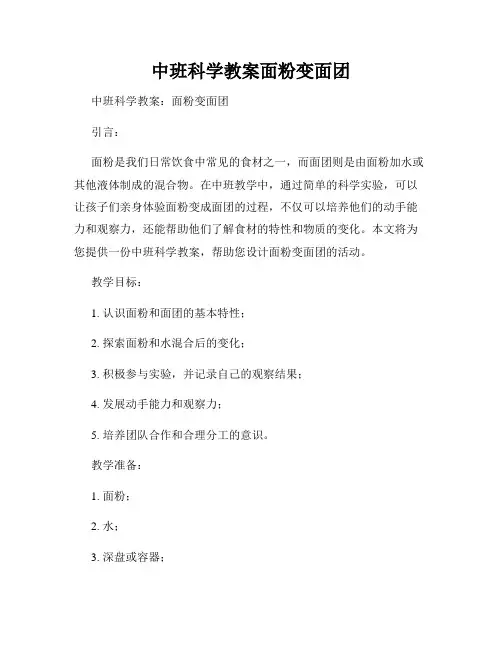 中班科学教案面粉变面团