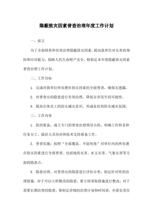 隐蔽致灾因素普查治理年度工作计划