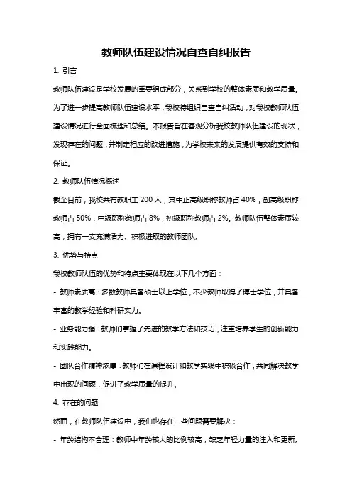 教师队伍建设情况自查自纠报告