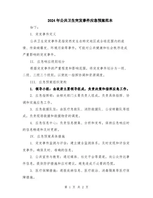 2024年公共卫生突发事件应急预案范本