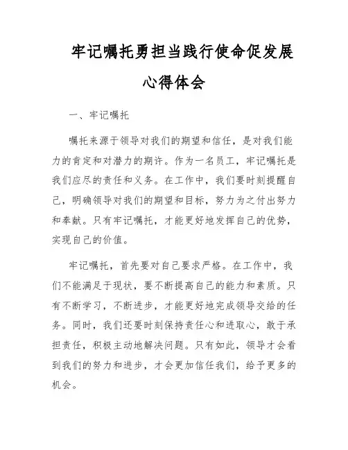 牢记嘱托勇担当践行使命促发展心得体会