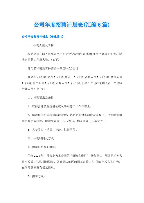 公司招聘计划表(汇编6篇)