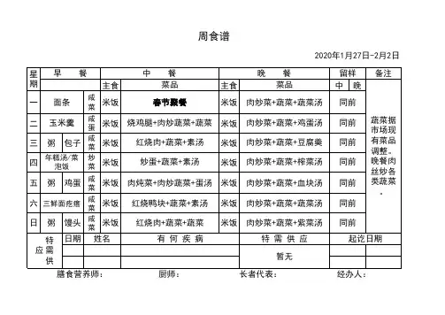 养老院每周食谱样表