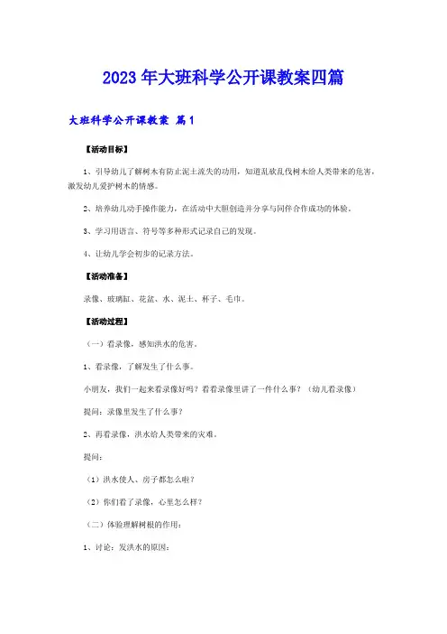 2023年大班科学公开课教案四篇