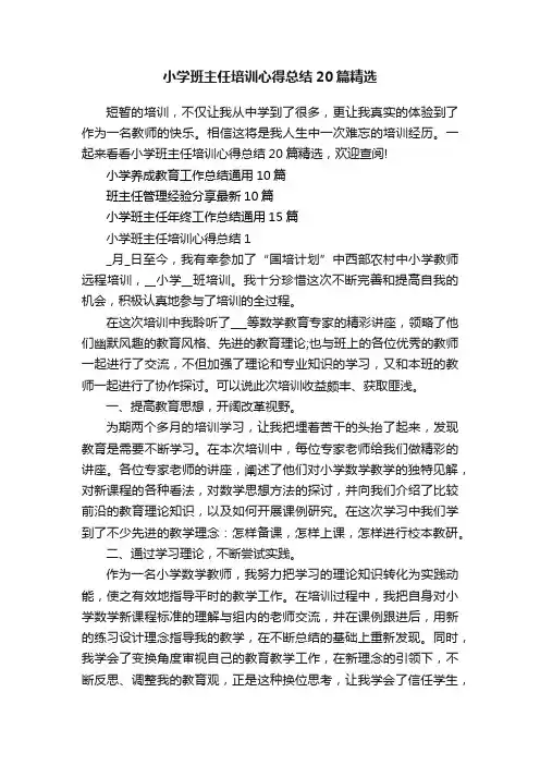 小学班主任培训心得总结20篇精选