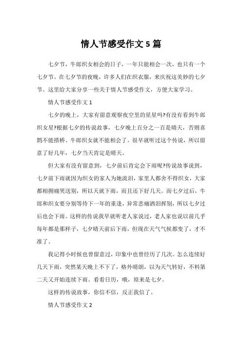 情人节感受作文5篇