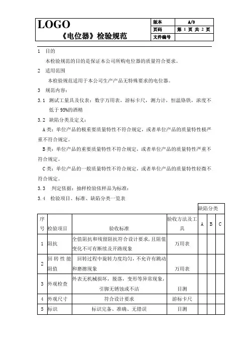 电位器-来料检验规范