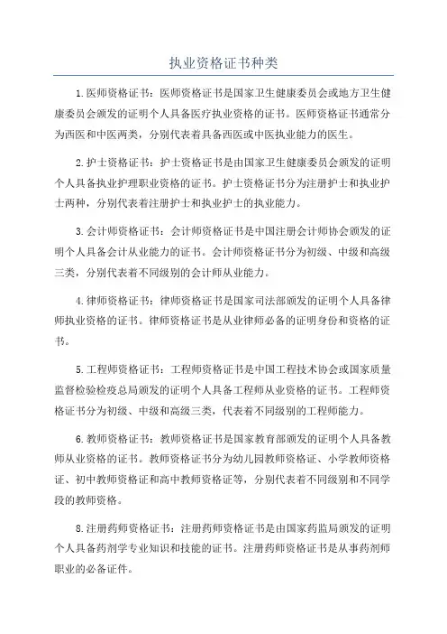 执业资格证书种类