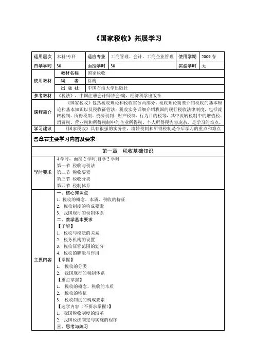 中国石油大学(华东)《国家税收》期末考试拓展学习