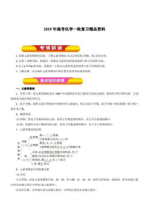 2019年高考化学一轮复习精品资料专题5.2元素周期律和元素周期表(教学案)含解析
