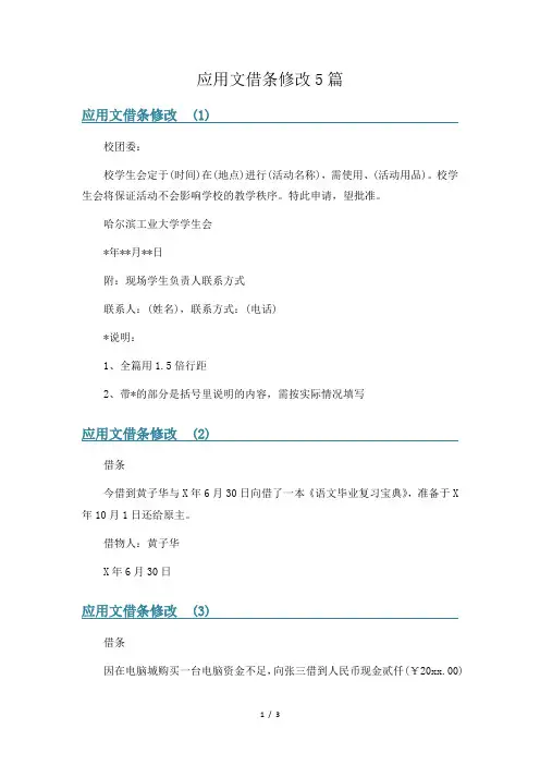应用文借条修改5篇