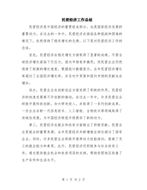 民营经济工作总结