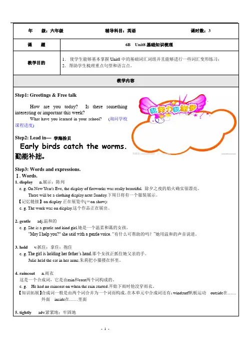 上海牛津版英语六年级下册6BUnit8U8同步讲义(精心整理)