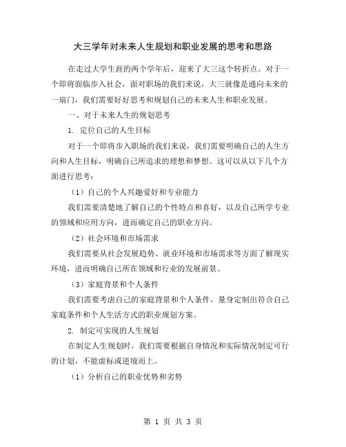 大三学年对未来人生规划和职业发展的思考和思路