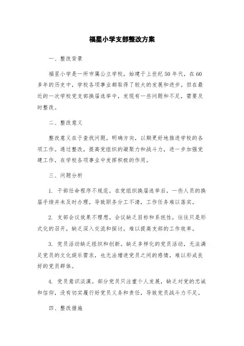 福星小学支部整改方案