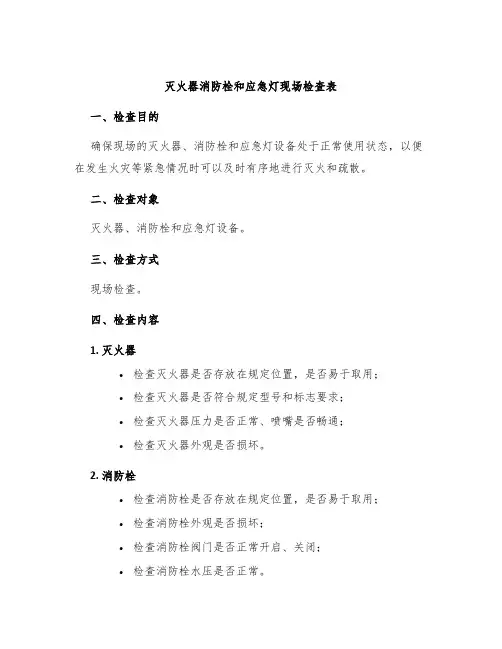 灭火器消防栓和应急灯现场检查表