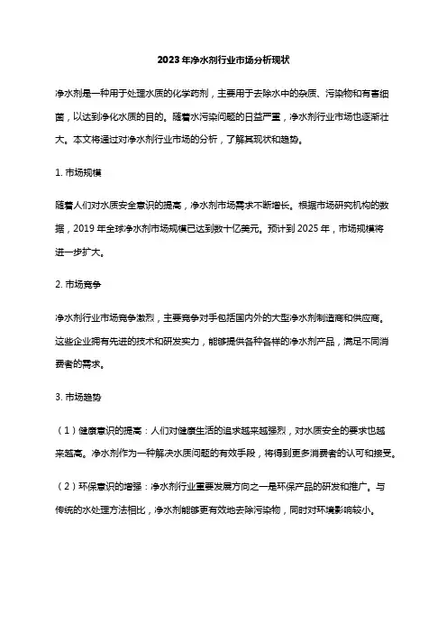 2023年净水剂行业市场分析现状