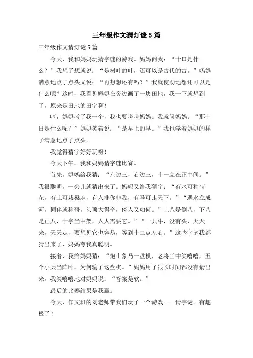 三年级作文猜灯谜5篇