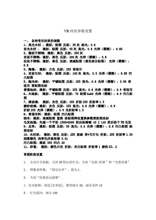 (完整版)VR材质参数设置