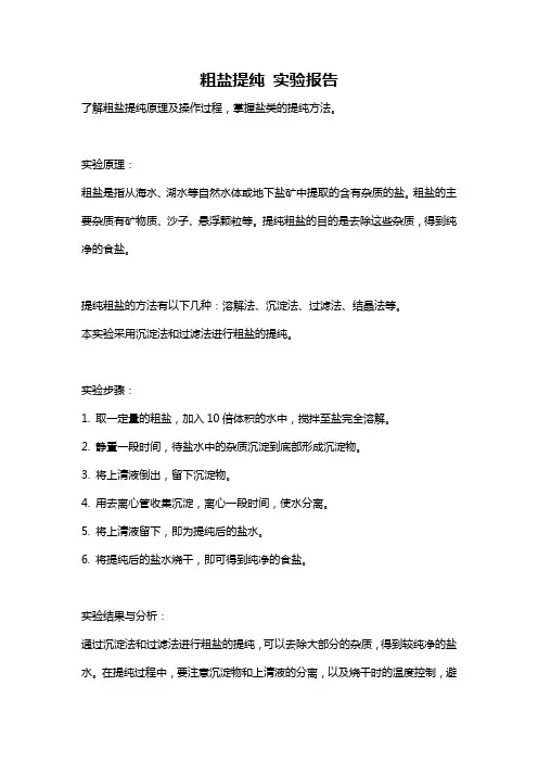 粗盐提纯 实验报告