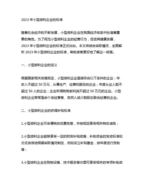 2023年小型微利企业的标准