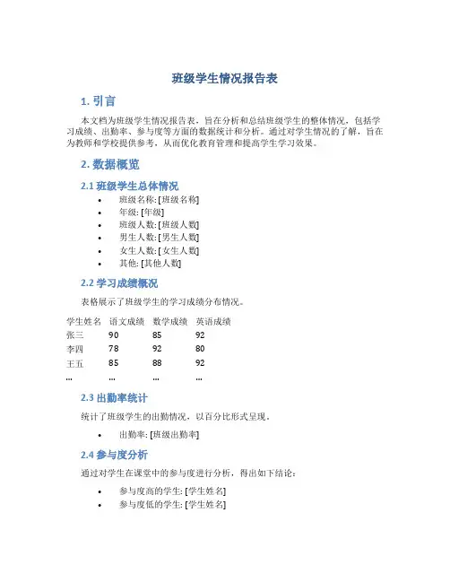 班级学生情况报告表