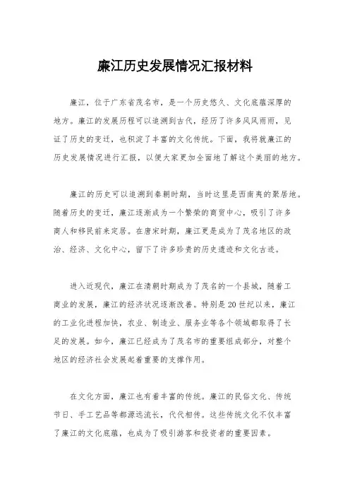 廉江历史发展情况汇报材料